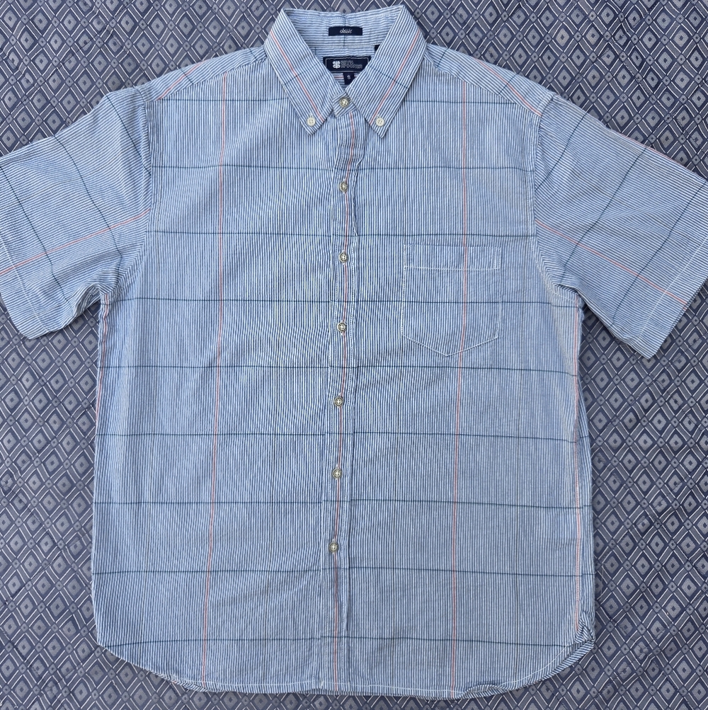 Reyn Spooner Hawaiian Aloha Shirt Classic Style Blue Striped Size Small